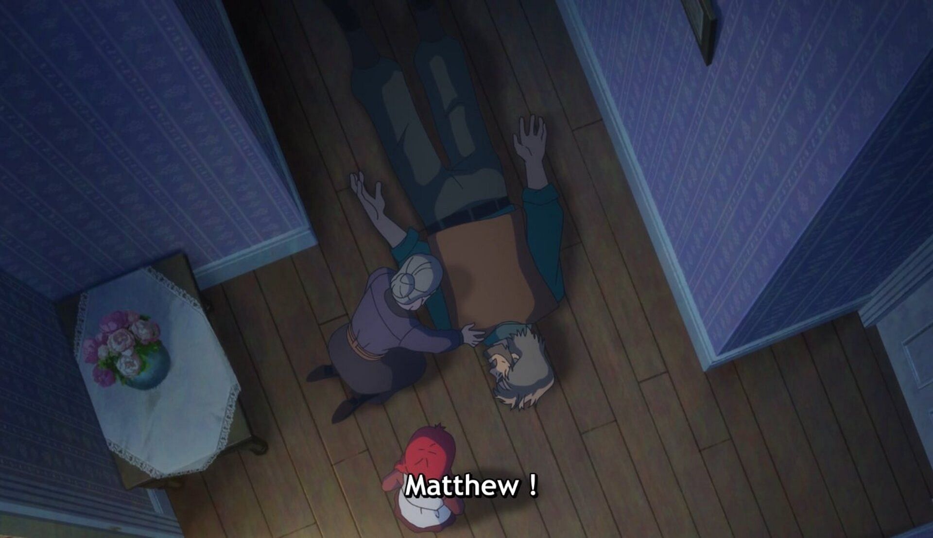 Matthew collapses (Image via The Answer Studio)